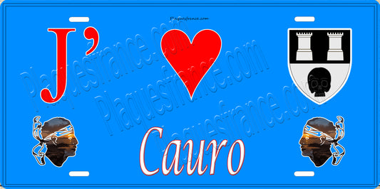 Plaque métal décorative 15 x 30 cm bleu J' ❤️ Cauro  canton de Taravo-Ornano Corse du Sud