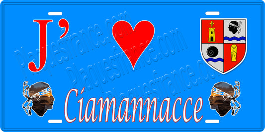 Plaque métal décorative 15 x 30 cm bleu J' ❤️ Ciamannacce  canton de Taravo-Ornano Corse du Sud