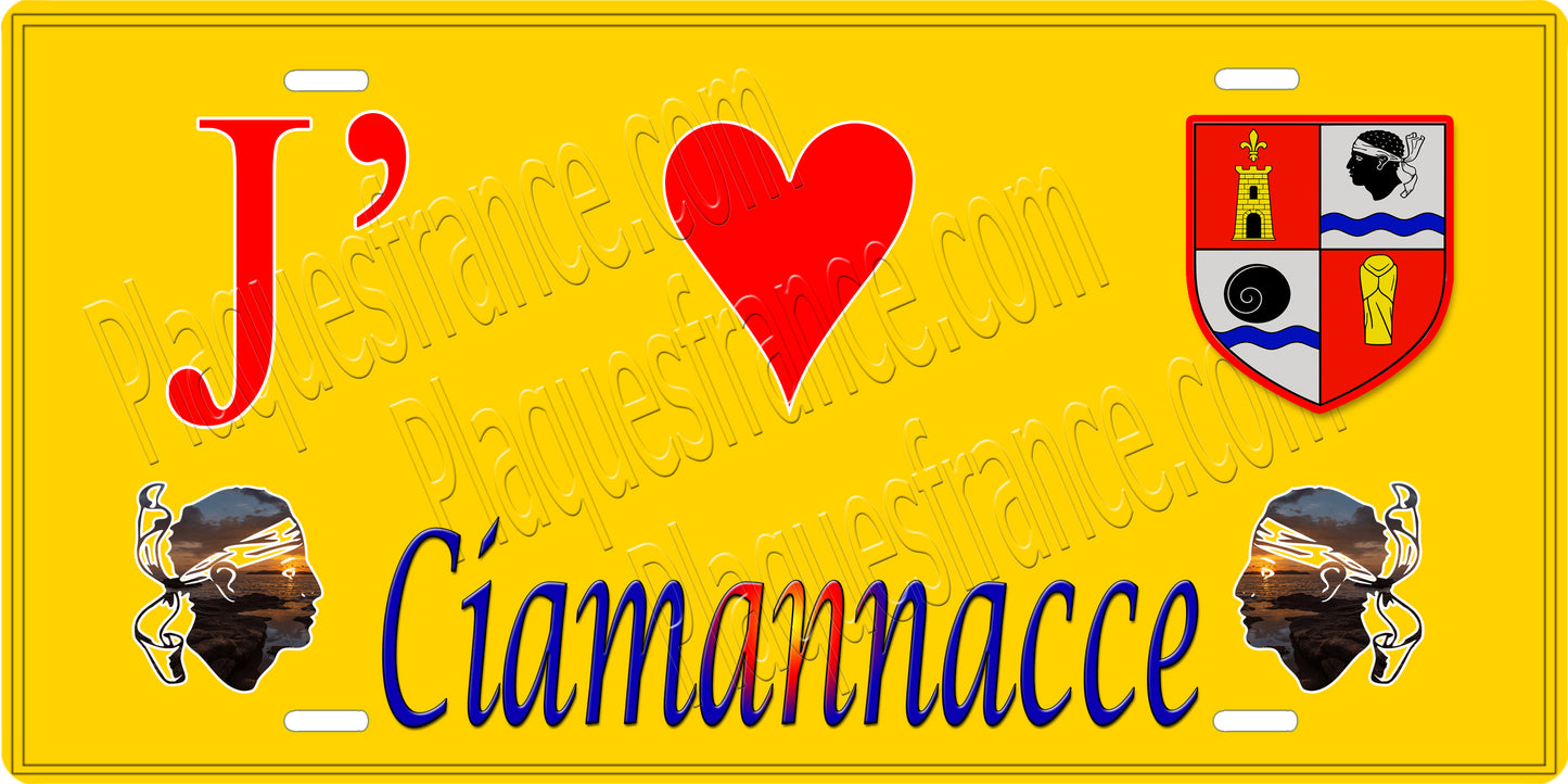 Plaque métal décorative 15 x 30 cm jaune J' ❤️ Ciamannacce  canton de Taravo-Ornano Corse du Sud