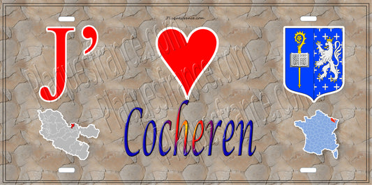 Plaque métal décorative 15 x 30 cm fond mur antique carte J' ❤️Cocheren, canton Forbach Moselle 57