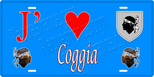 Plaque métal décorative 15 x 30 cm bleu J' ❤️ Coggia Canton de Sevi-Sorru-Cinarca Corse du Sud