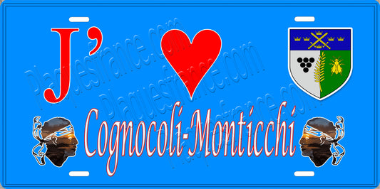 Plaque métal décorative 15 x 30 cm bleu J' ❤️ Cognocoli Monticchi  canton de Taravo-Ornano Corse du Sud