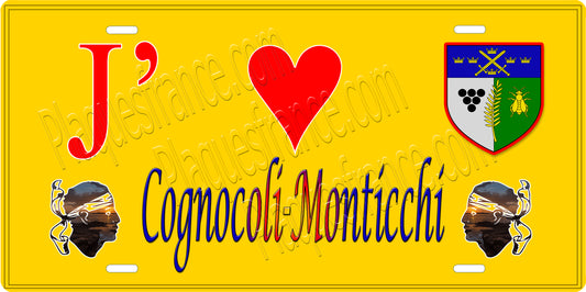 Plaque métal décorative 15 x 30 cm jaune J' ❤️ Cognocoli Monticchi  canton de Taravo-Ornano Corse du Sud