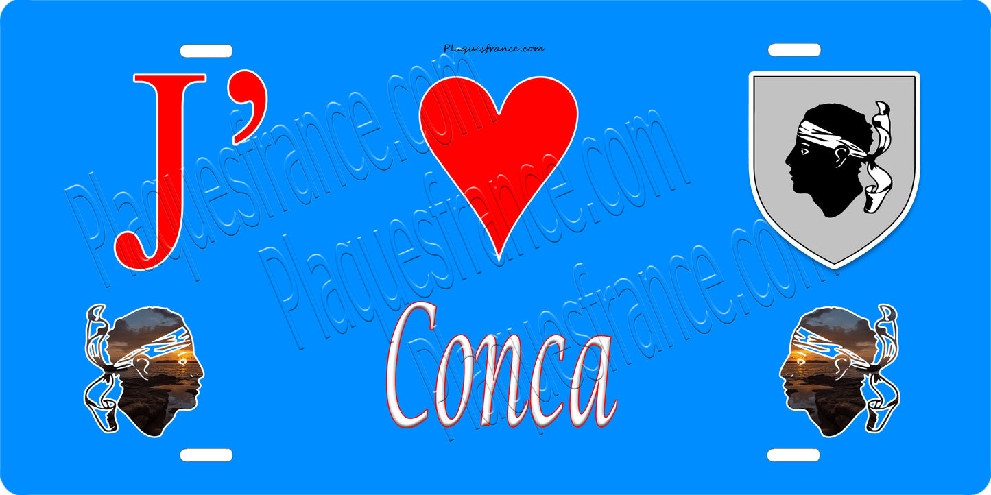Plaque métal décorative 15 x 30 cm bleu J' ❤️ Conca canton du Bavela  Corse du Sud