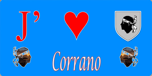 Plaque métal décorative 15 x 30 cm bleu J' ❤️ Corrano  canton de Taravo-Ornano Corse du Sud