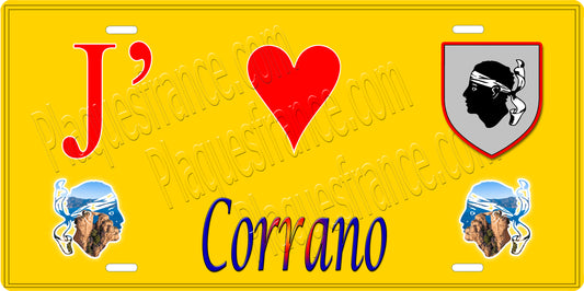 Plaque métal décorative 15 x 30 cm jaune J' ❤️ Corrano  canton de Taravo-Ornano Corse du Sud