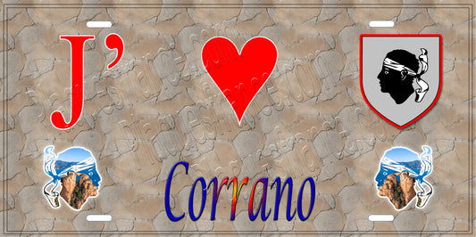 Plaque métal décorative 15 x 30 cm mur antique J' ❤️ Corrano  canton de Taravo-Ornano Corse du Sud