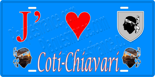 Plaque métal décorative 15 x 30 cm bleu J' ❤️ Coti chiavari  canton de Taravo-Ornano Corse du Sud
