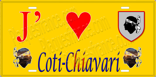 Plaque métal décorative 15 x 30 cm jaune J' ❤️ Coti chiavari  canton de Taravo-Ornano Corse du Sud