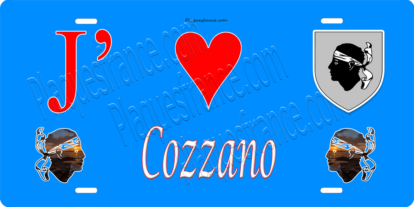 Plaque métal décorative 15 x 30 cm bleu J' ❤️ Cozzano  canton de Taravo-Ornano Corse du Sud