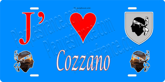 Plaque métal décorative 15 x 30 cm bleu J' ❤️ Cozzano  canton de Taravo-Ornano Corse du Sud
