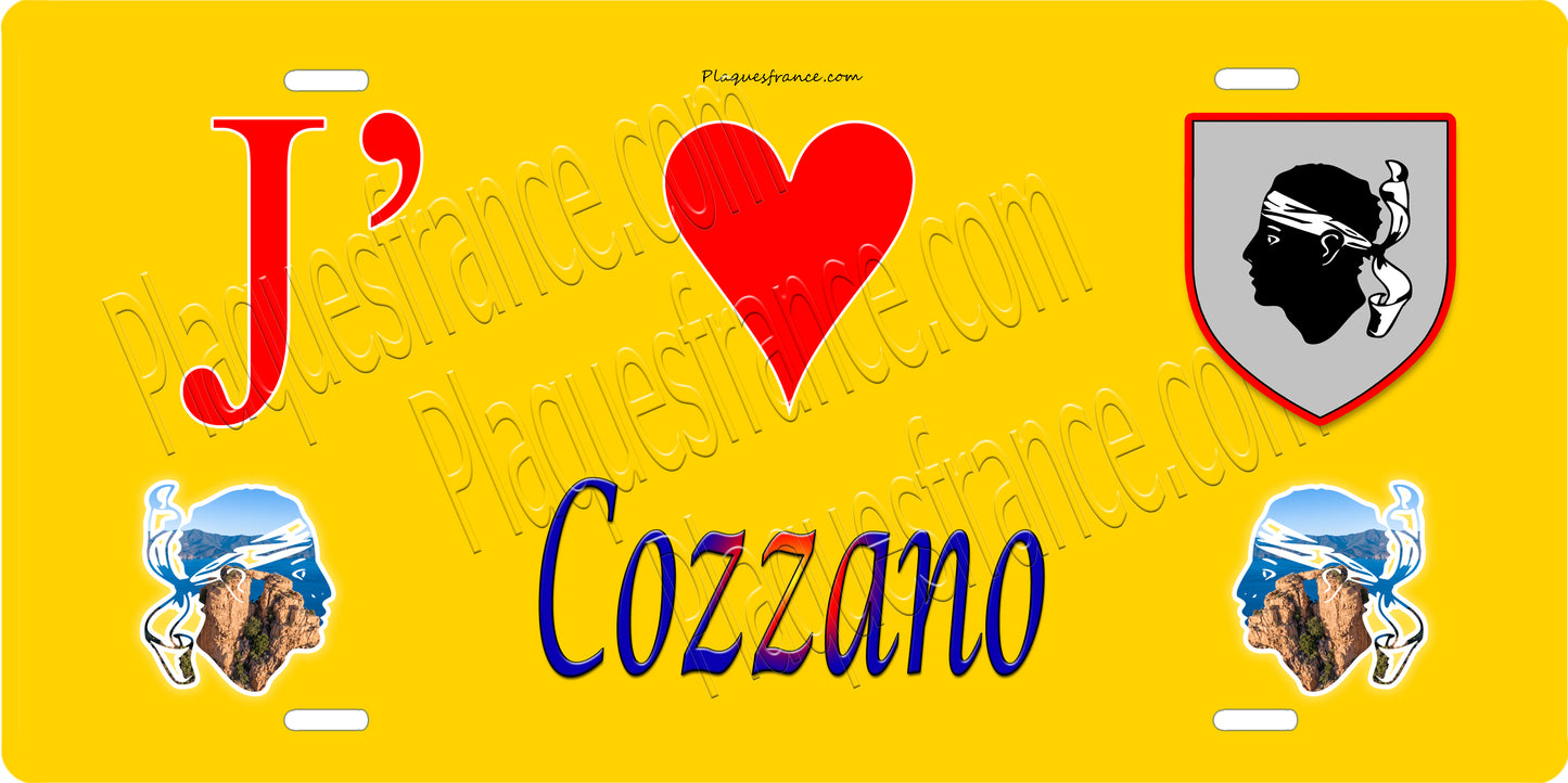 Plaque métal décorative 15 x 30 cm jaune J' ❤️ Cozzano  canton de Taravo-Ornano Corse du Sud