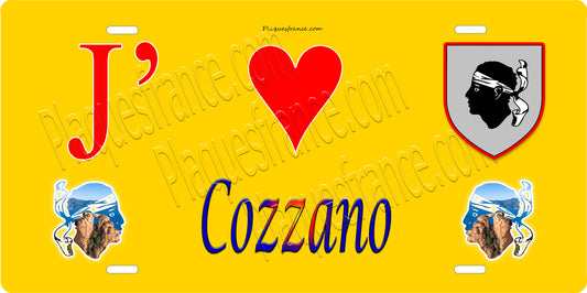 Plaque métal décorative 15 x 30 cm jaune J' ❤️ Cozzano  canton de Taravo-Ornano Corse du Sud