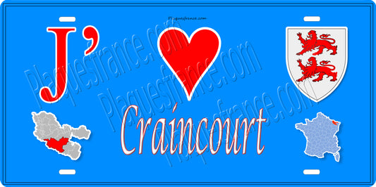 Plaque métal décorative 15 x 30 cm bleu carte J' ❤️ Craincourt, canton du Saulnois Moselle 57