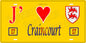 Plaque métal décorative 15 x 30 cm fond jaune 57 J' ❤️ Craincourt, canton du Saulnois Moselle 57