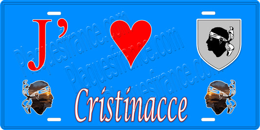 Plaque métal décorative 15 x 30 cm bleu J' ❤️ Cristinacce Canton de Sevi-Sorru-Cinarca Corse du Sud