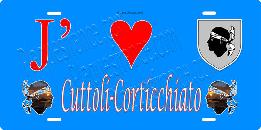 Plaque métal décorative 15 x 30 cm bleu J' ❤️ Cuttoli-Corticchiato canton du Gravona-Prunelli  Corse du Sud
