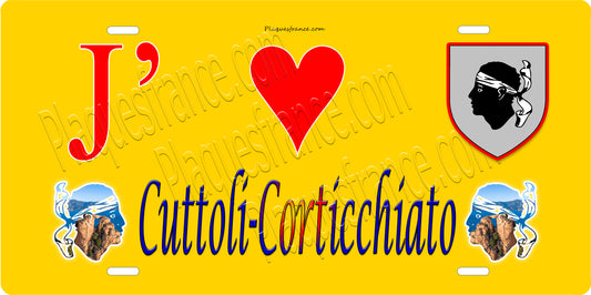 Plaque métal décorative 15 x 30 cm jaune J' ❤️ Cuttoli-Corticchiato canton du Gravona-Prunelli  Corse du Sud