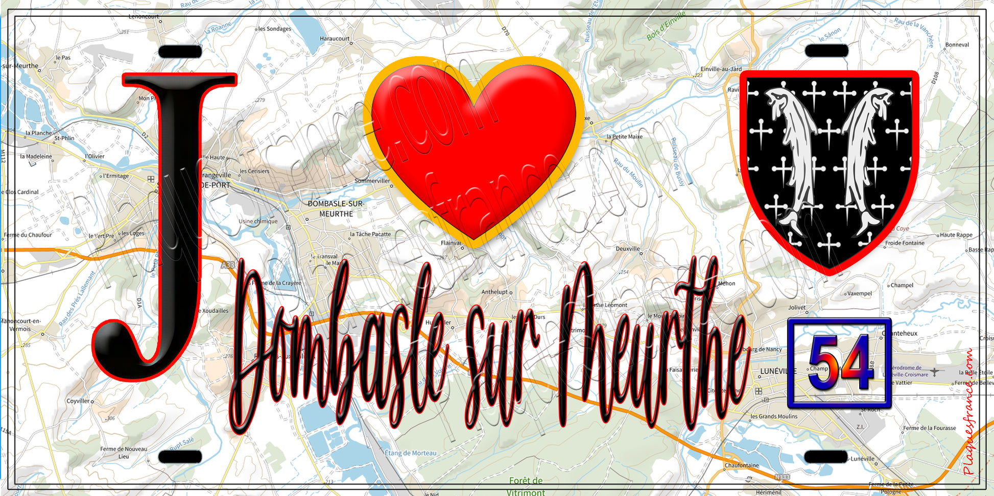 Plaque métal décorative  J' ❤️ Dombasle-sur-Meurthe, Meurthe et Moselle (54)