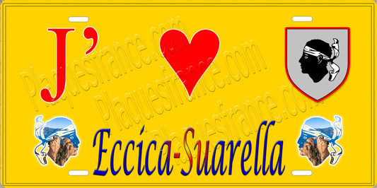 Plaque métal décorative 15 x 30 cm jaune J' ❤️ Eccica-Suarella  canton de Taravo-Ornano Corse du Sud