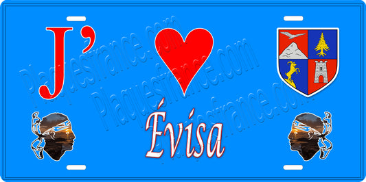 Plaque métal décorative 15 x 30 cm bleu J' ❤️ Evisa Canton de Sevi-Sorru-Cinarca Corse du Sud