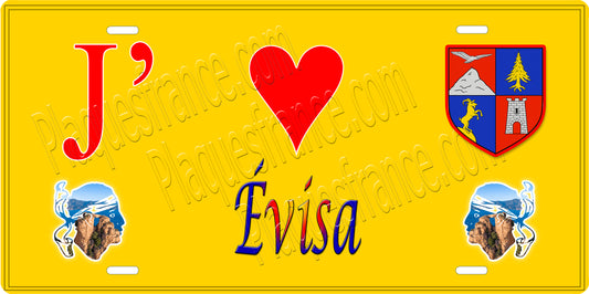 Plaque métal décorative 15 x 30 cm jaune J' ❤️ Evisa Canton de Sevi-Sorru-Cinarca Corse du Sud