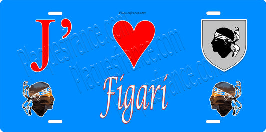 Plaque métal décorative 15 x 30 cm bleu J' ❤️ Figari canton du Grand-Sud  Corse du Sud