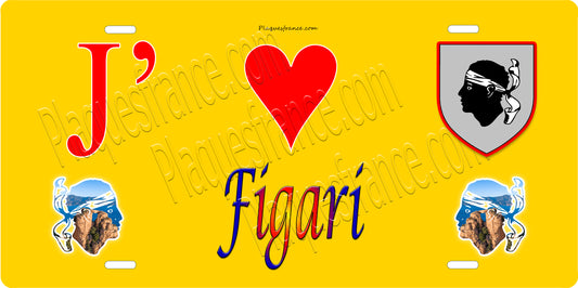 Plaque métal décorative 15 x 30 cm jauneJ' ❤️ Figari canton du Grand-Sud  Corse du Sud