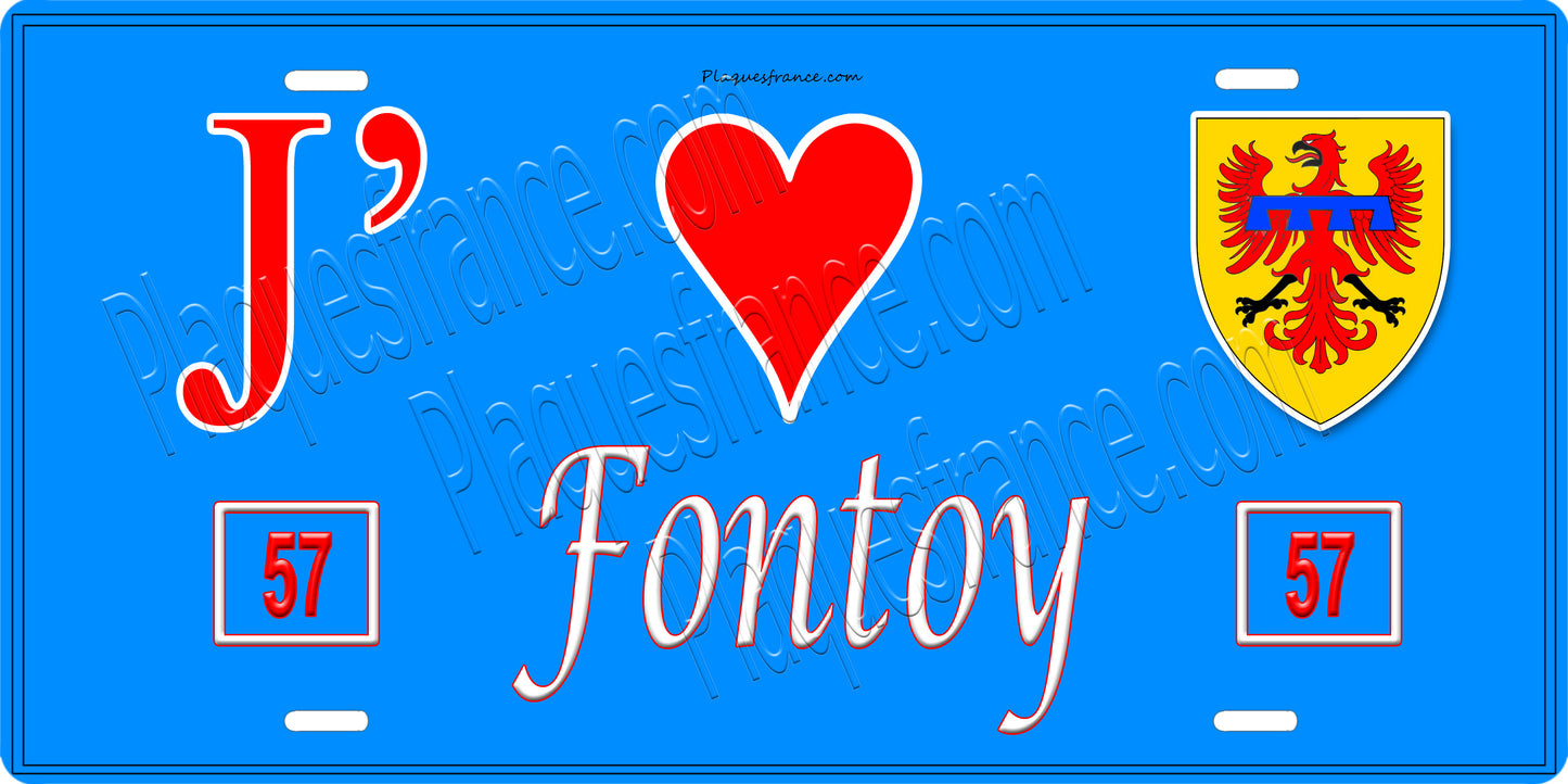 Plaque métal décorative 15 x 30 cm fond  bleu J' ❤️ Fontoy Canton de Algrange Moselle 57