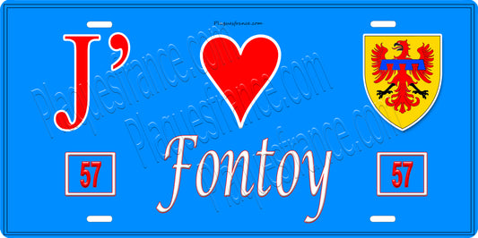 Plaque métal décorative 15 x 30 cm fond  bleu J' ❤️ Fontoy Canton de Algrange Moselle 57