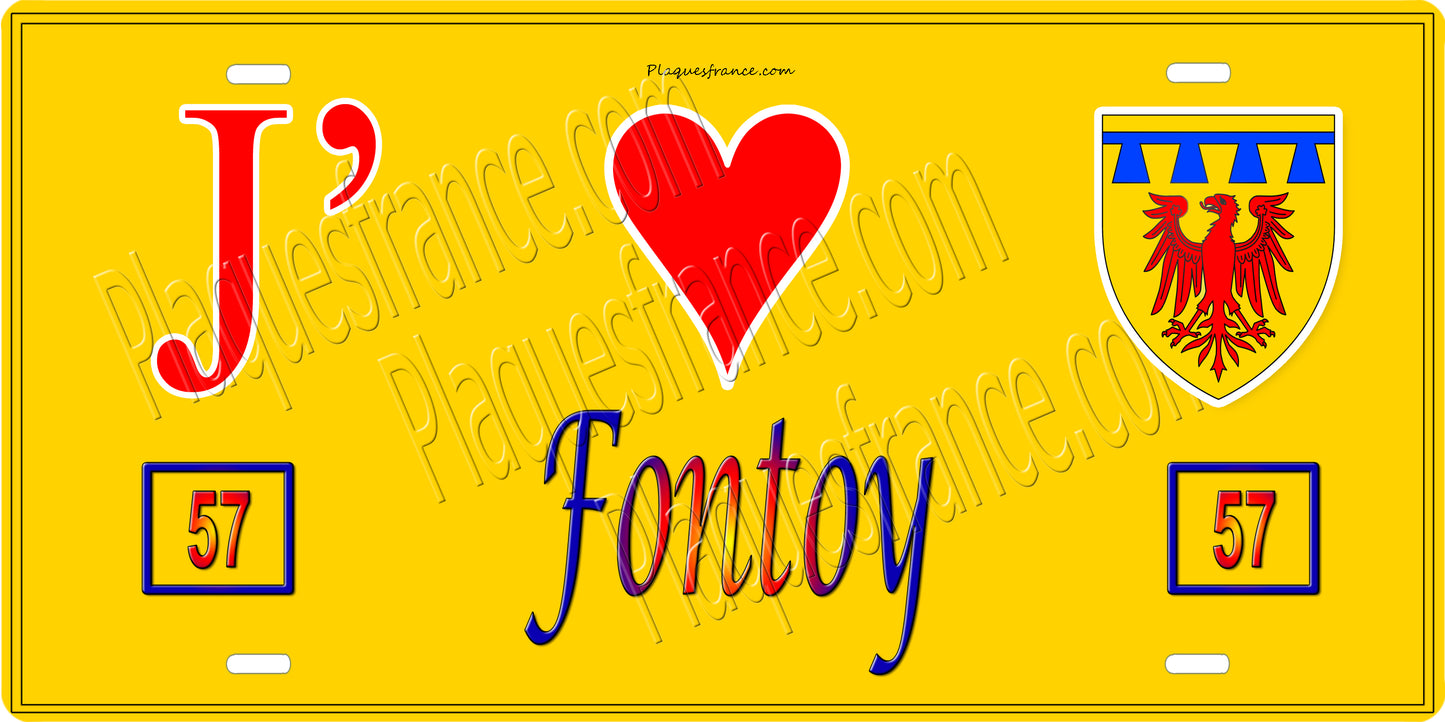 Plaque métal décorative 15 x 30 cm fond mur jaune 57 J' ❤️ Fontoy, canton Algrange Moselle 57