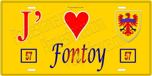 Plaque métal décorative 15 x 30 cm fond  jaune J' ❤️ Fontoy Canton de Algrange Moselle 57