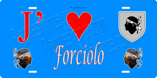 Plaque métal décorative 15 x 30 cm bleu J' ❤️ Forciolo  canton de Taravo-Ornano Corse du Sud