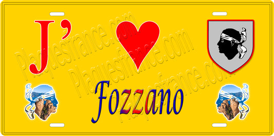 Plaque métal décorative 15 x 30 cm jaune J' ❤️ Fozzano canton du Sartenais-Valinco  Corse du Sud
