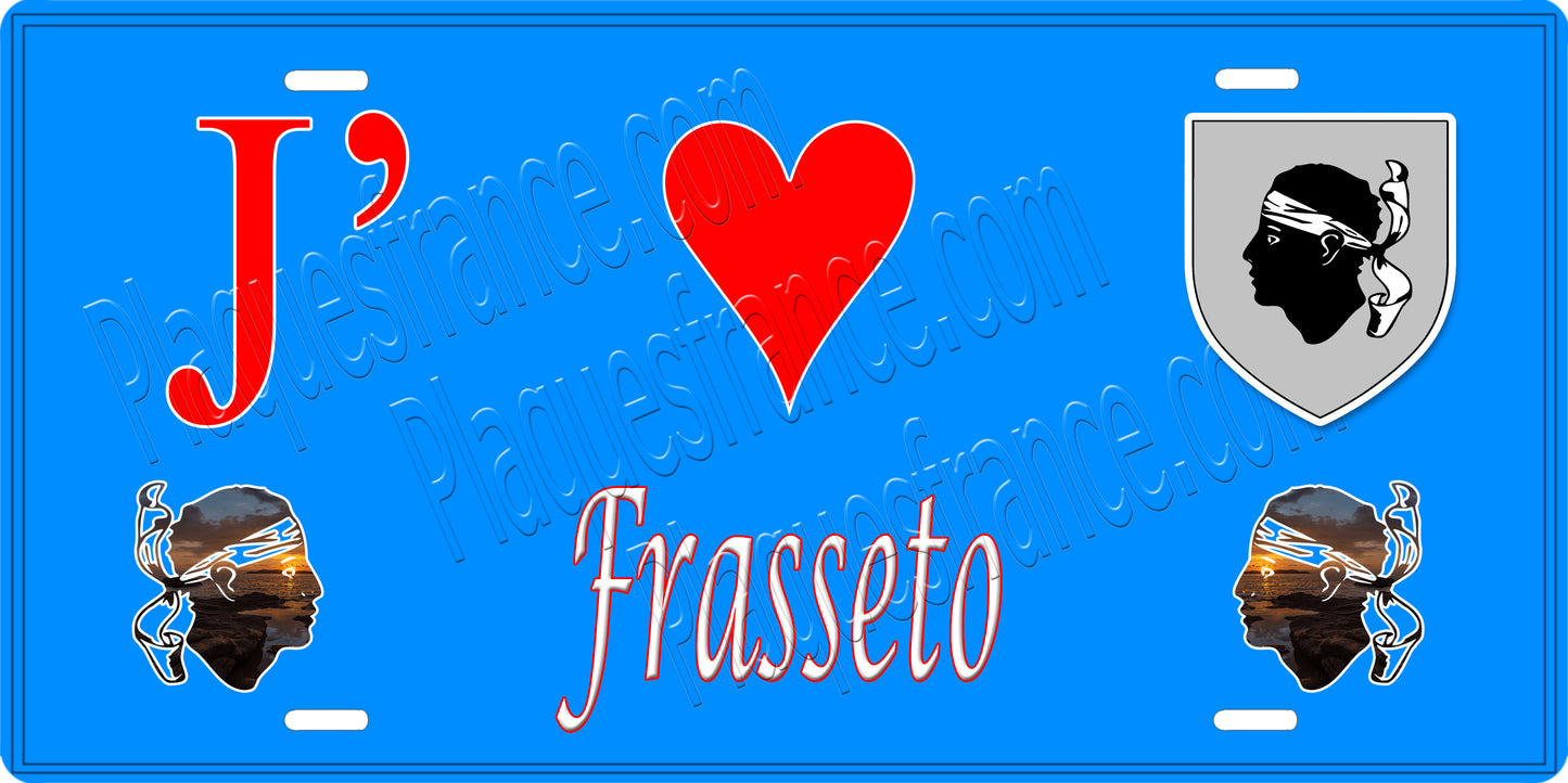 Plaque métal décorative 15 x 30 cm bleu J' ❤️ Frasseto  canton de Taravo-Ornano Corse du Sud