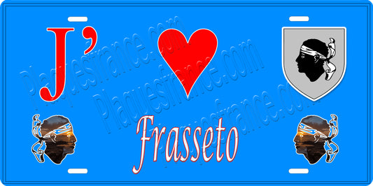 Plaque métal décorative 15 x 30 cm bleu J' ❤️ Frasseto  canton de Taravo-Ornano Corse du Sud
