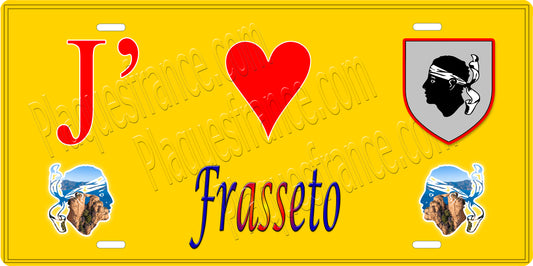 Plaque métal décorative 15 x 30 cm jaune J' ❤️ Frasseto  canton de Taravo-Ornano Corse du Sud