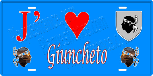 Plaque métal décorative 15 x 30 cm bleu J' ❤️ Giuncheto canton du Sartenais-Valinco  Corse du Sud