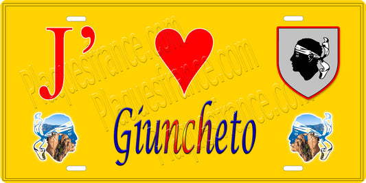 Plaque métal décorative 15 x 30 cm jaune J' ❤️ Giuncheto canton du Sartenais-Valinco  Corse du Sud