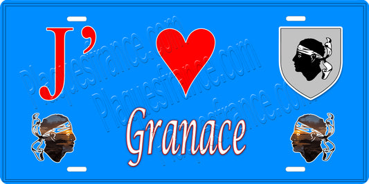 Plaque métal décorative 15 x 30 cm bleu J' ❤️ Granace canton du Sartenais-Valinco  Corse du Sud