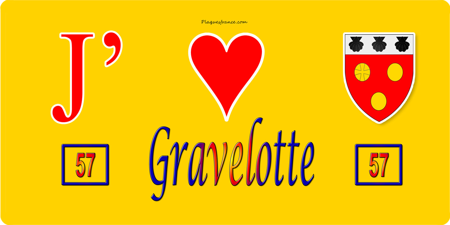 Plaque métal décorative 15 x 30 cm jaune 57 J'❤️ Gravelotte, Moselle 57