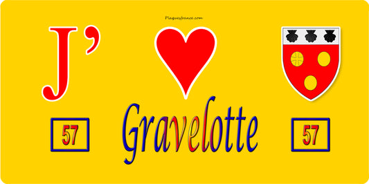 Plaque métal décorative 15 x 30 cm jaune 57 J'❤️ Gravelotte, Moselle 57