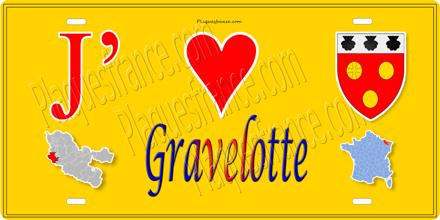 Plaque métal décorative 15 x 30 cm jaune carte J'❤️ Gravelotte, Moselle 57