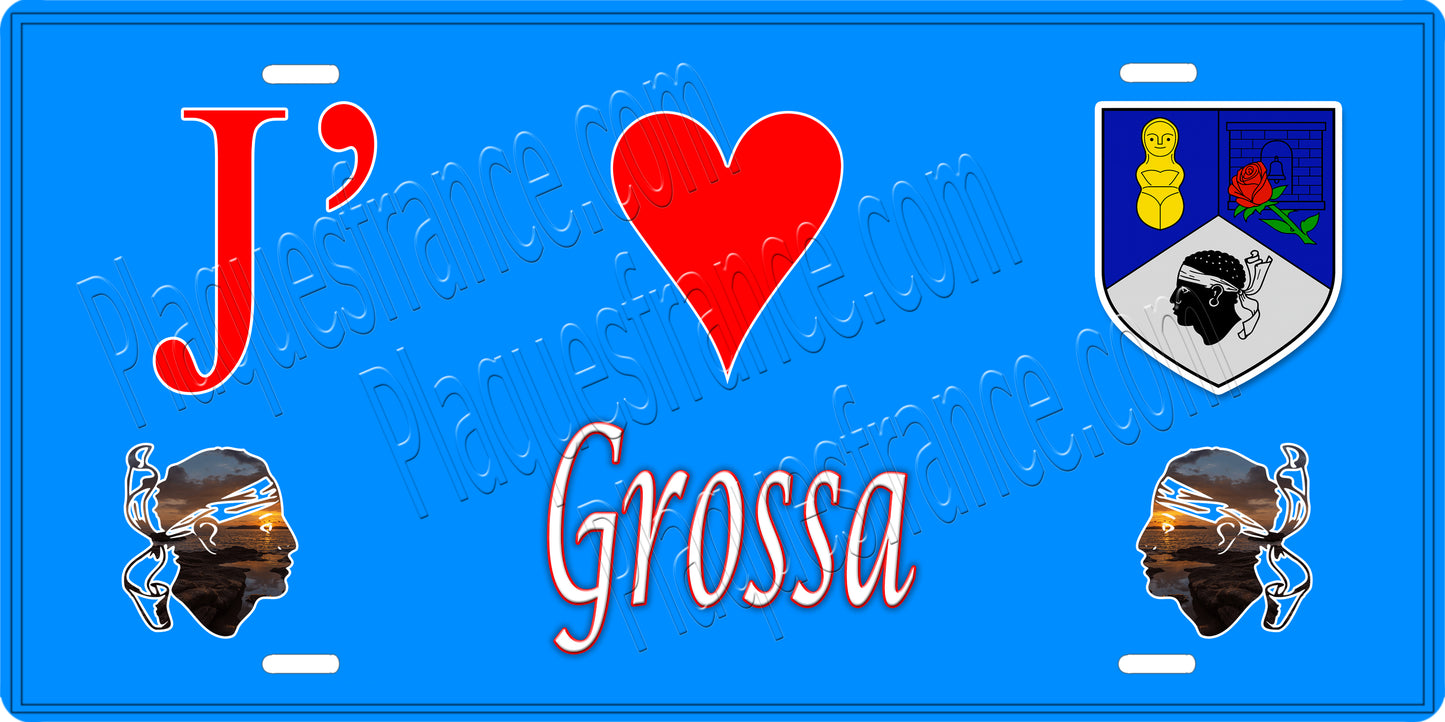 Plaque métal décorative 15 x 30 cm bleu J' ❤️ Grossa canton du Sartenais-Valinco  Corse du Sud
