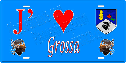 Plaque métal décorative 15 x 30 cm bleu J' ❤️ Grossa canton du Sartenais-Valinco  Corse du Sud