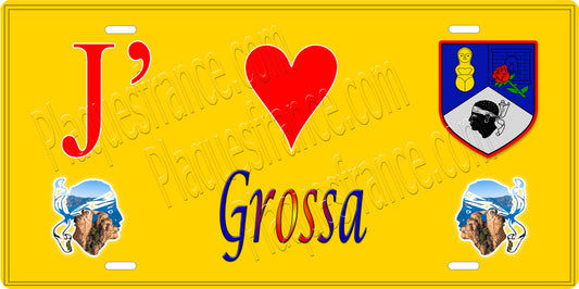 Plaque métal décorative 15 x 30 cm jaune J' ❤️ Grossa canton du Sartenais-Valinco  Corse du Sud