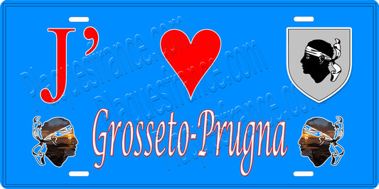 Plaque métal décorative 15 x 30 cm bleu J' ❤️ Grosseto-Prugna  canton de Taravo-Ornano Corse du Sud