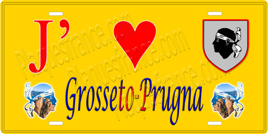 Plaque métal décorative 15 x 30 cm jaune J' ❤️ Grosseto-Prugna  canton de Taravo-Ornano Corse du Sud