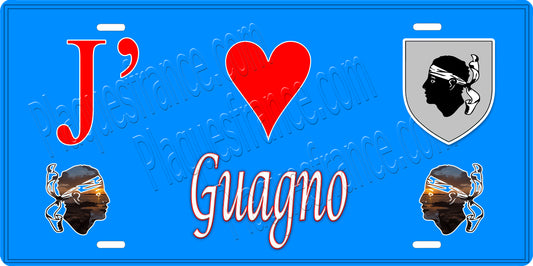 Plaque métal décorative 15 x 30 cm bleu J' ❤️ Guagno Canton de Sevi-Sorru-Cinarca Corse du Sud