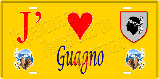 Plaque métal décorative 15 x 30 cm jaune J' ❤️ Guagno Canton de Sevi-Sorru-Cinarca Corse du Sud